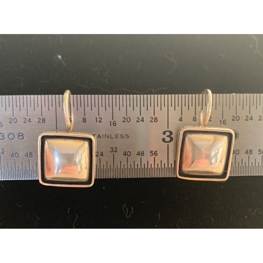 Sterling Silver Square Oxidized Brutalist Earrings Western